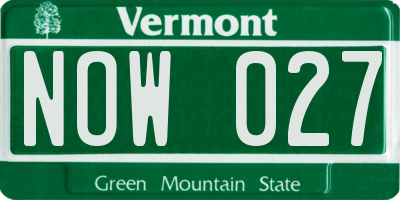 VT license plate NOW027