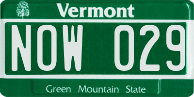 VT license plate NOW029