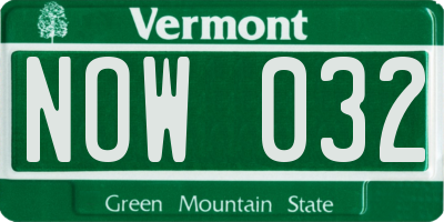 VT license plate NOW032