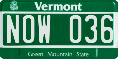 VT license plate NOW036
