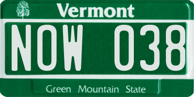 VT license plate NOW038