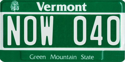 VT license plate NOW040