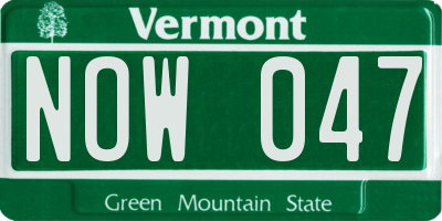 VT license plate NOW047