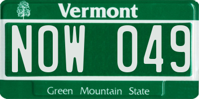 VT license plate NOW049