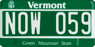 VT license plate NOW059