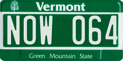 VT license plate NOW064