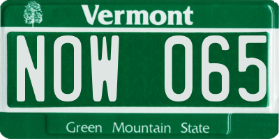 VT license plate NOW065