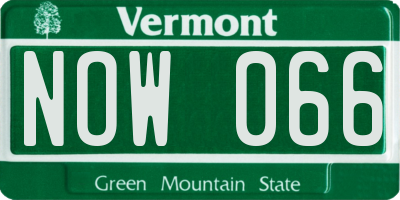 VT license plate NOW066