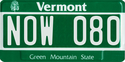 VT license plate NOW080