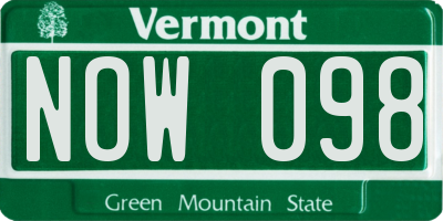 VT license plate NOW098