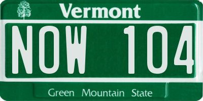 VT license plate NOW104