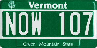 VT license plate NOW107