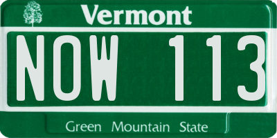 VT license plate NOW113