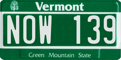 VT license plate NOW139