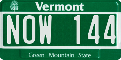 VT license plate NOW144