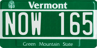 VT license plate NOW165