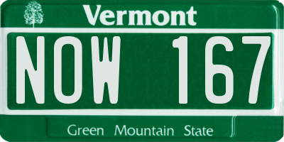 VT license plate NOW167