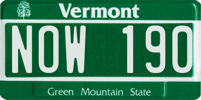 VT license plate NOW190
