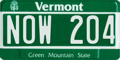 VT license plate NOW204