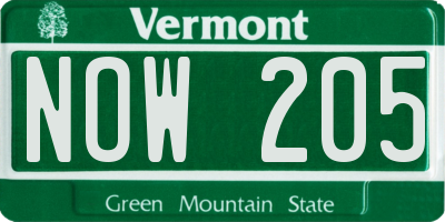 VT license plate NOW205