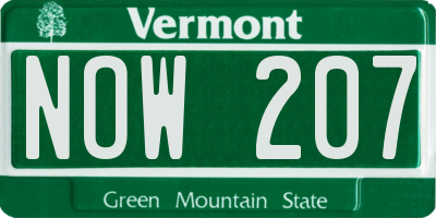 VT license plate NOW207