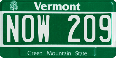 VT license plate NOW209