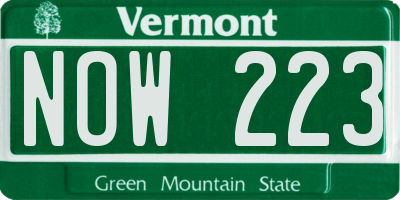 VT license plate NOW223