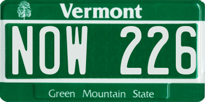 VT license plate NOW226