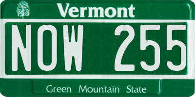VT license plate NOW255