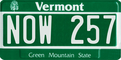 VT license plate NOW257