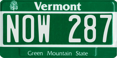 VT license plate NOW287