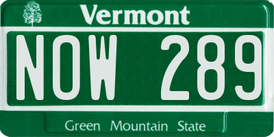 VT license plate NOW289