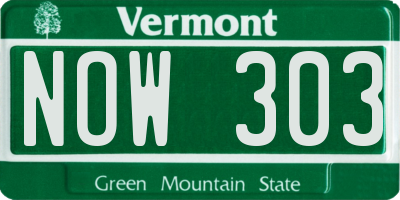 VT license plate NOW303