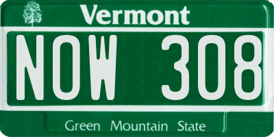 VT license plate NOW308