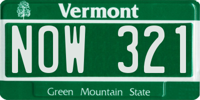 VT license plate NOW321