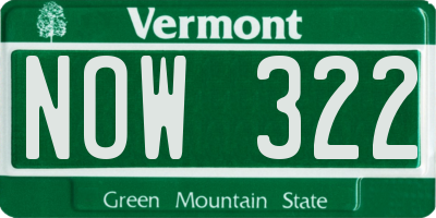VT license plate NOW322