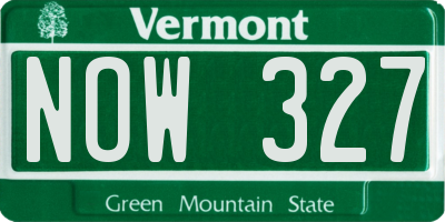 VT license plate NOW327