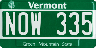 VT license plate NOW335