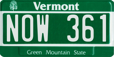 VT license plate NOW361