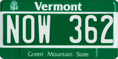 VT license plate NOW362