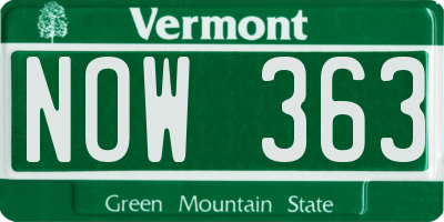 VT license plate NOW363