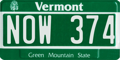 VT license plate NOW374