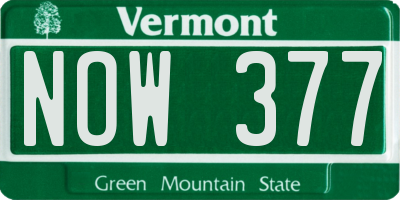 VT license plate NOW377