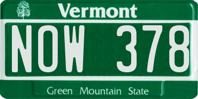 VT license plate NOW378