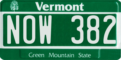 VT license plate NOW382
