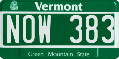 VT license plate NOW383