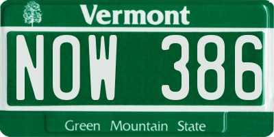 VT license plate NOW386