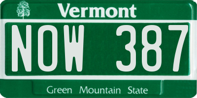 VT license plate NOW387