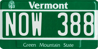 VT license plate NOW388