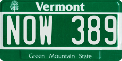 VT license plate NOW389